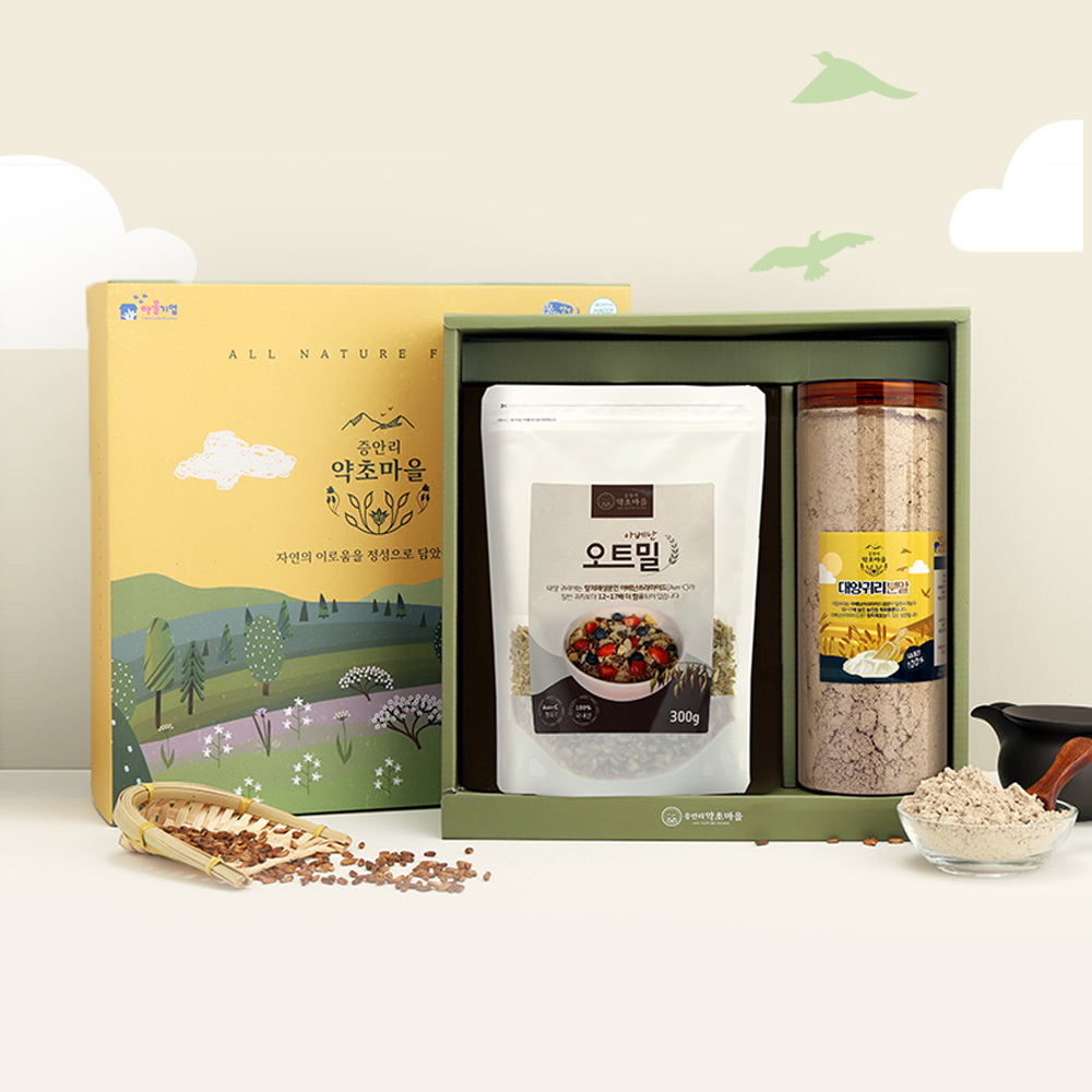 국산 대양귀리 오트밀 귀리분말 명절 선물세트(대양귀리분말500g+오트밀300g 3ea) / 직장인 학생 부모님 아침대용